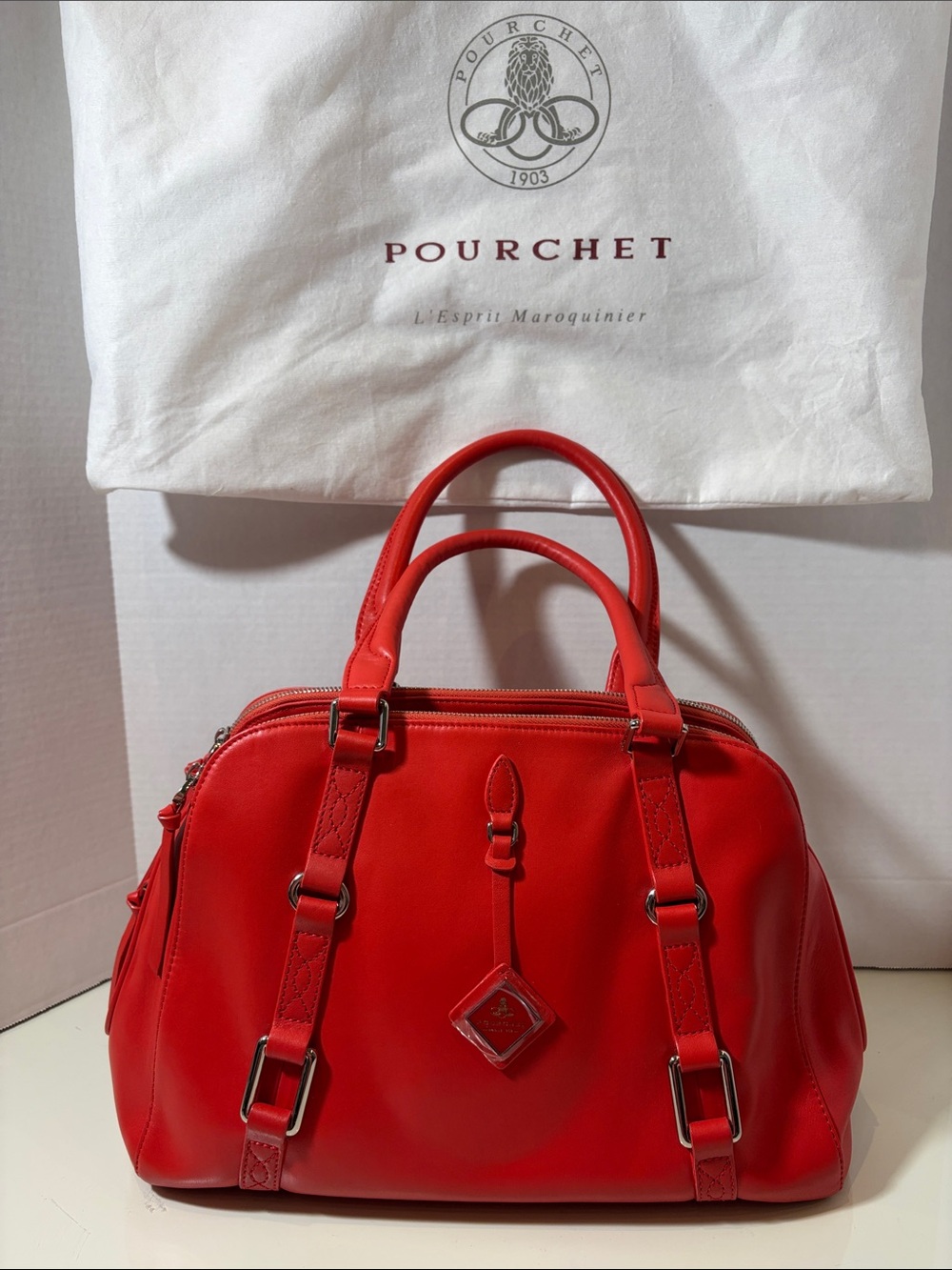 Pourchet Paris Orange Leather Top-Handle Bag